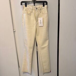 Frame Le High n Tight Straight in Bone Leather